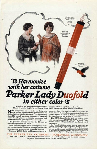 Anuncio Parker Lady Duofold 1924
