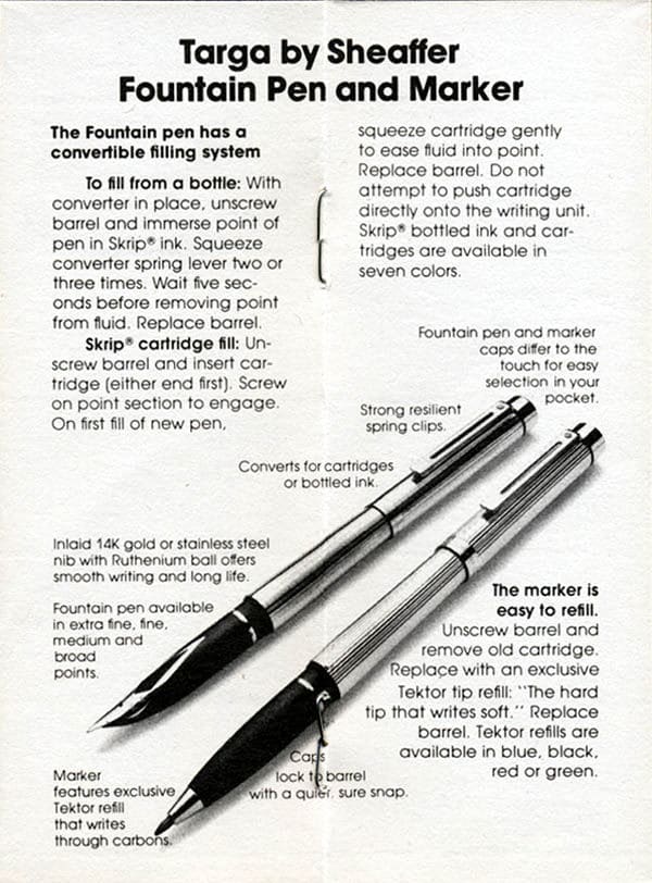 Anuncio de la estilográfica y el bolígrafo