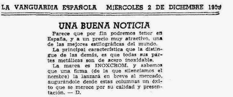 Anuncio Inoxcrom La Vanguardia 1953