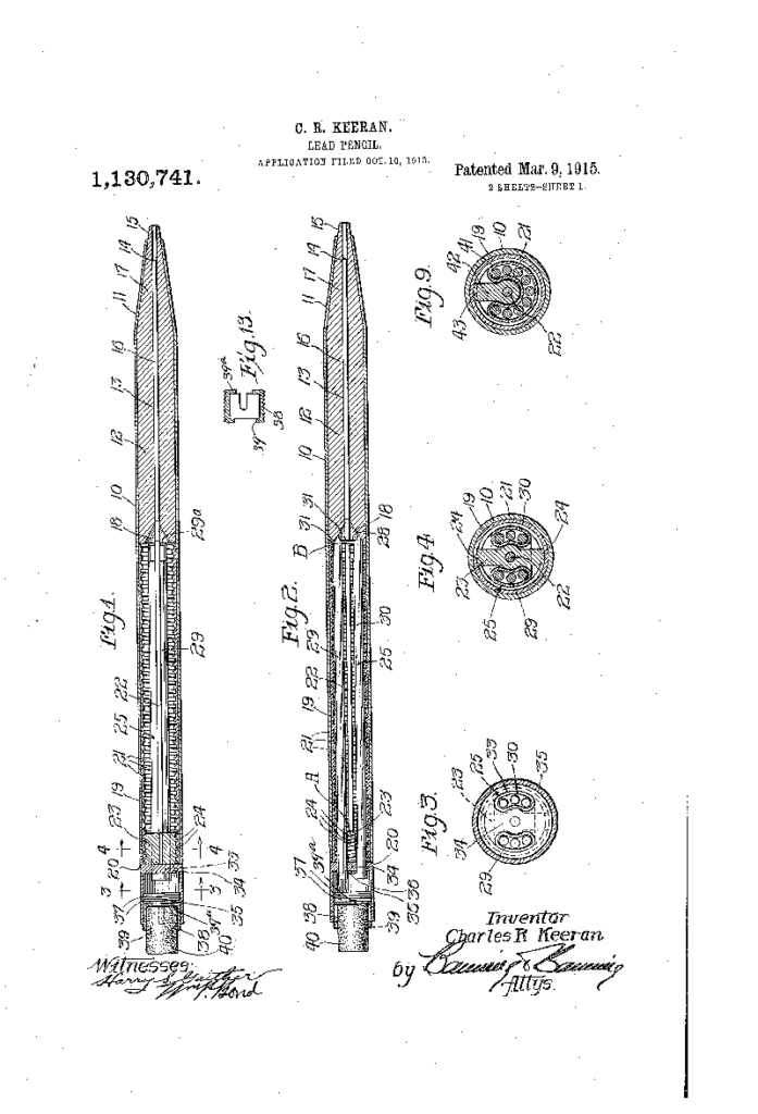 Patente US1130741Lápiz mecánico Charles Keeran 2