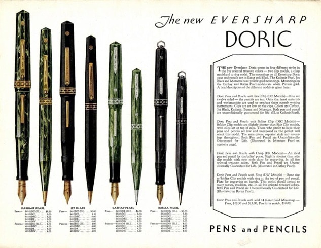 Catálogo Wahl Eversharp Doric con precios