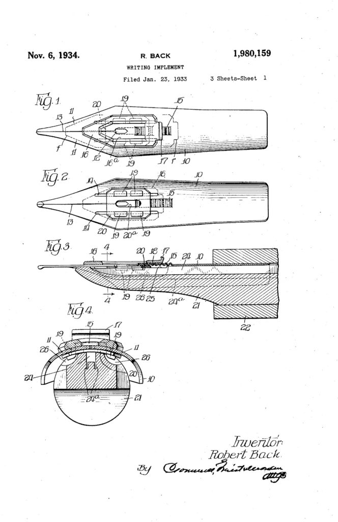 Página uno de la patente del plumín ajustable de Eversharp