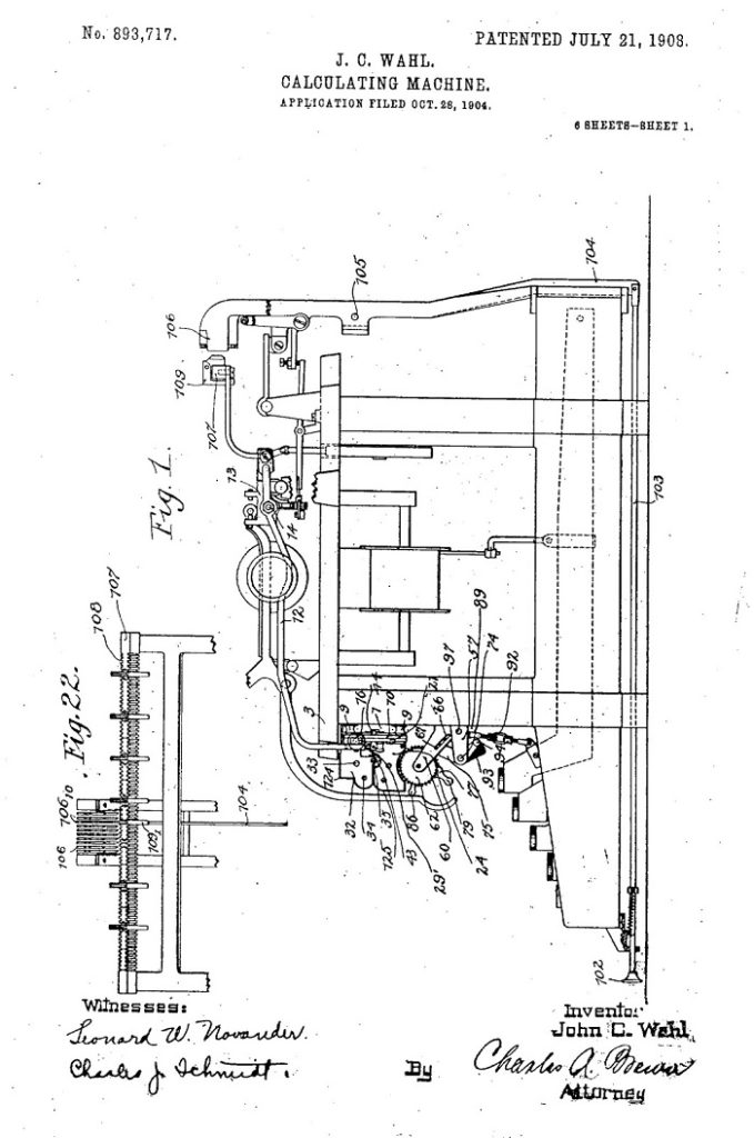 Patente calculadora John C. Wahl 1908