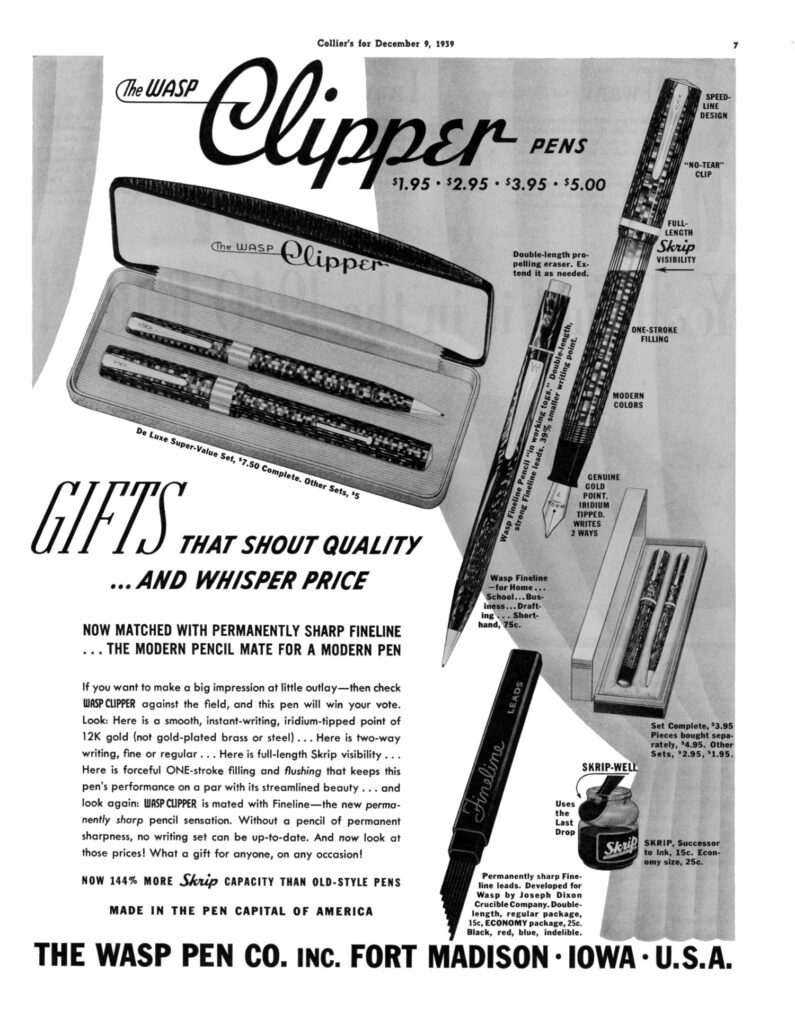 Anuncio de la pluma estilográfica WASP Clipper que llevaba equipado el sistema Vacuum-Fil