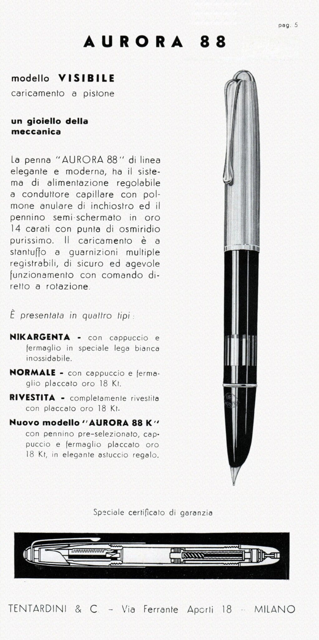 Stylo Plume Aurora 88K à Piston - Plume Or 14 Carats - Noir & Argent - Très Bon état